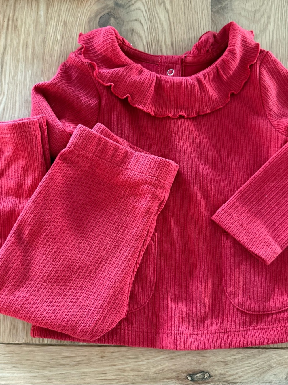 Girls Red Ribbed Ruffle Holiday / Christmas Set